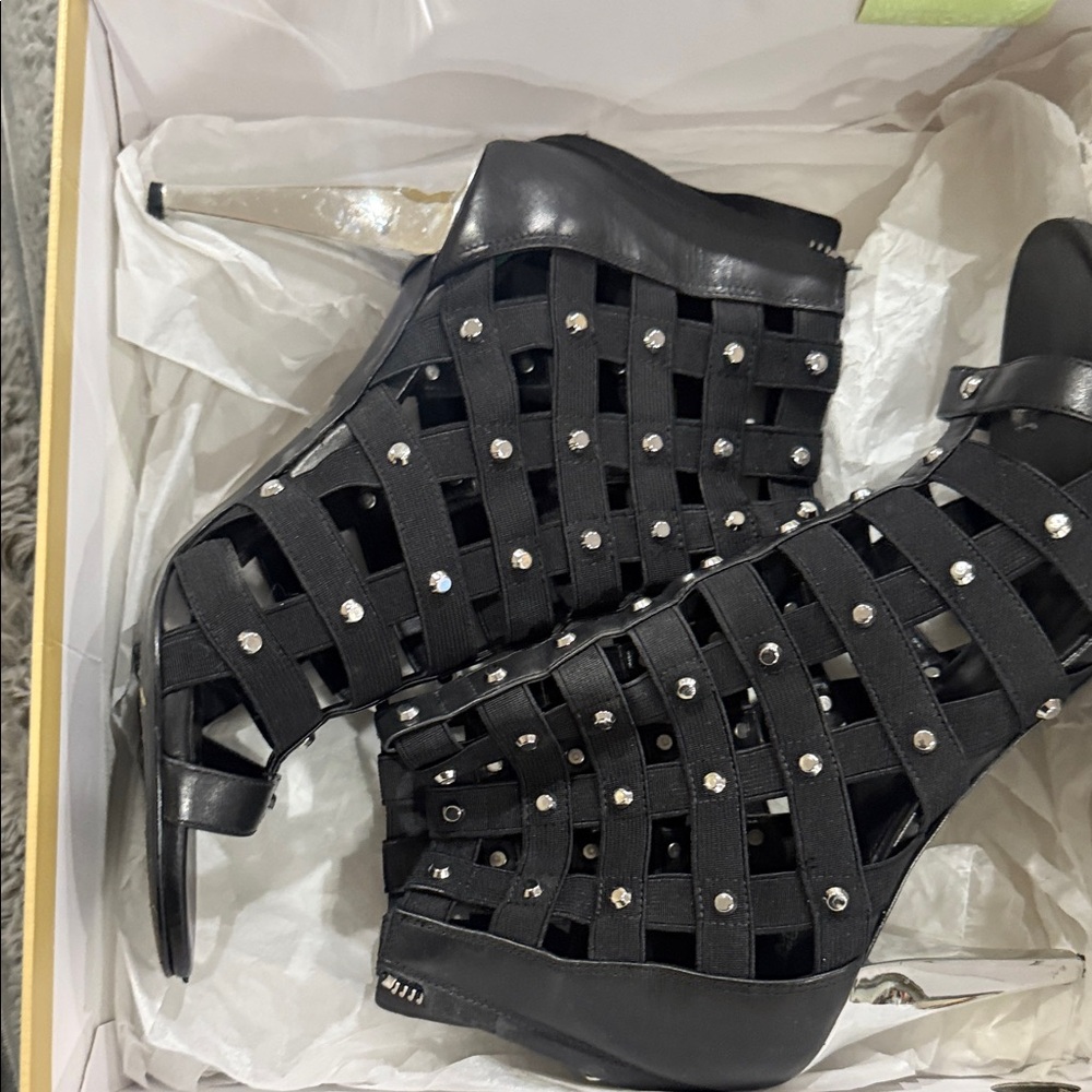 MICHAEL Michael Kors Black Studded Cage Heels